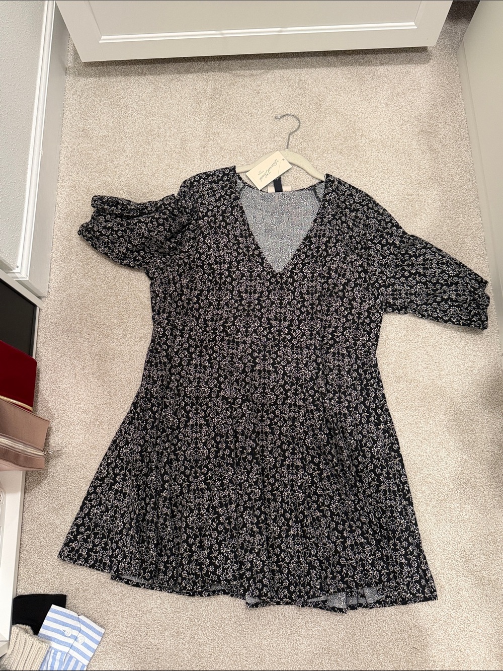 Universal Thread Black Floral V-Neck Mini Dress